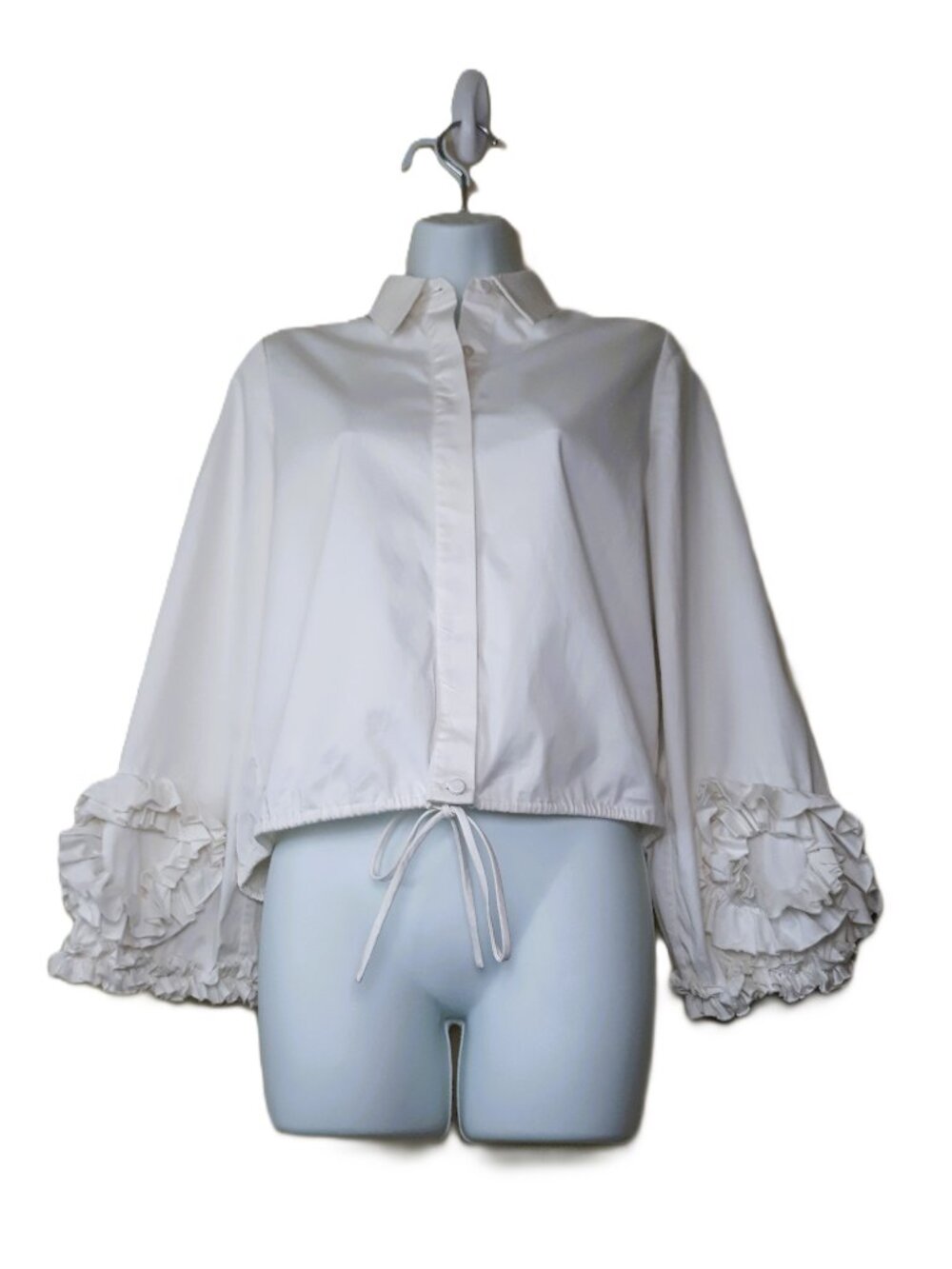 Alexis Ruffle Sleeve Top Off-White Button Front Small